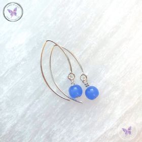 Blue Chalcedony Angled Silver Earrings